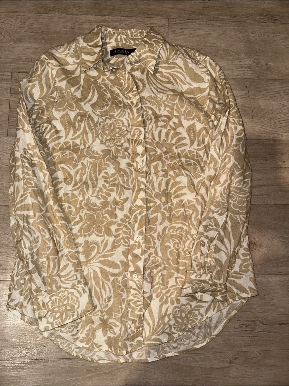 Lauren Ralph Lauren Beige and White Floral Button-Down Shirt